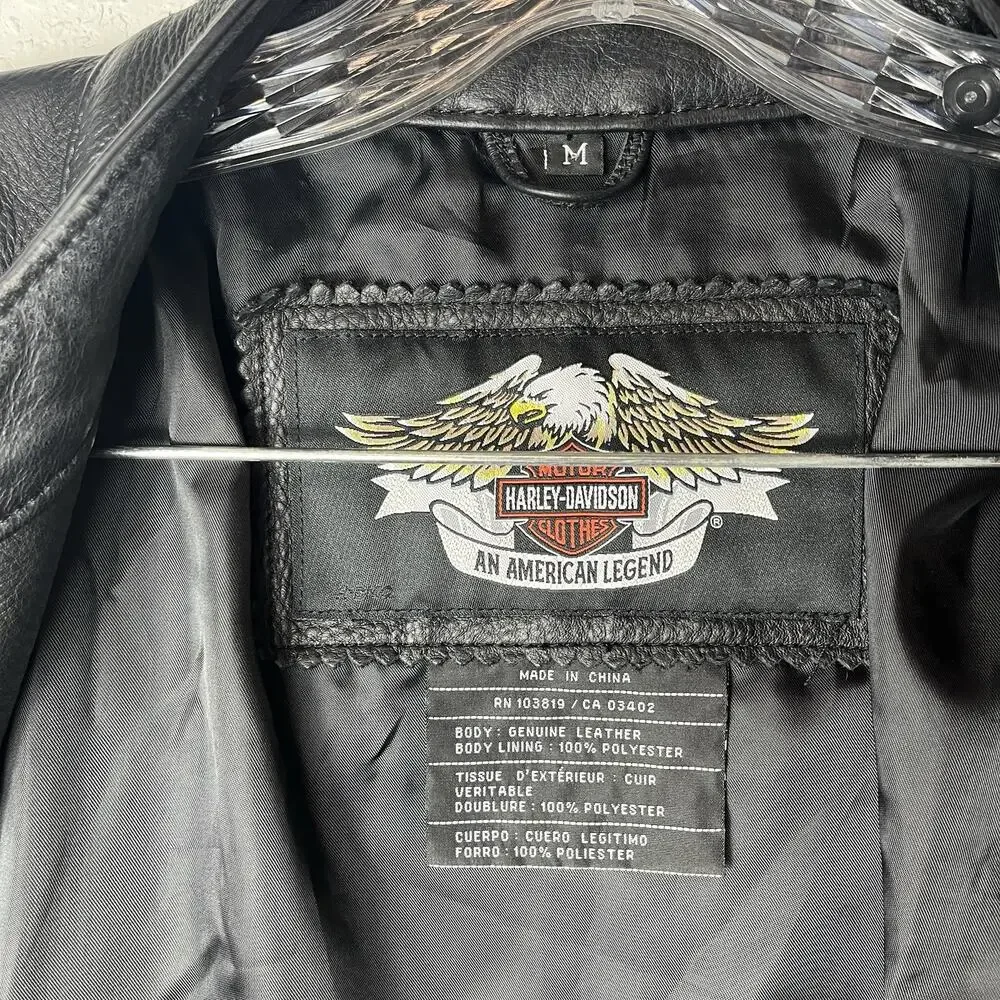 Harley Davidson Men's black leather jacket Embroidered logo front & back Size M